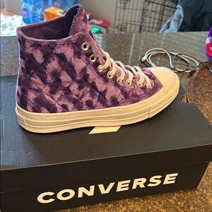 Converse High Top in Textured Purple Velvet with Cream Accents